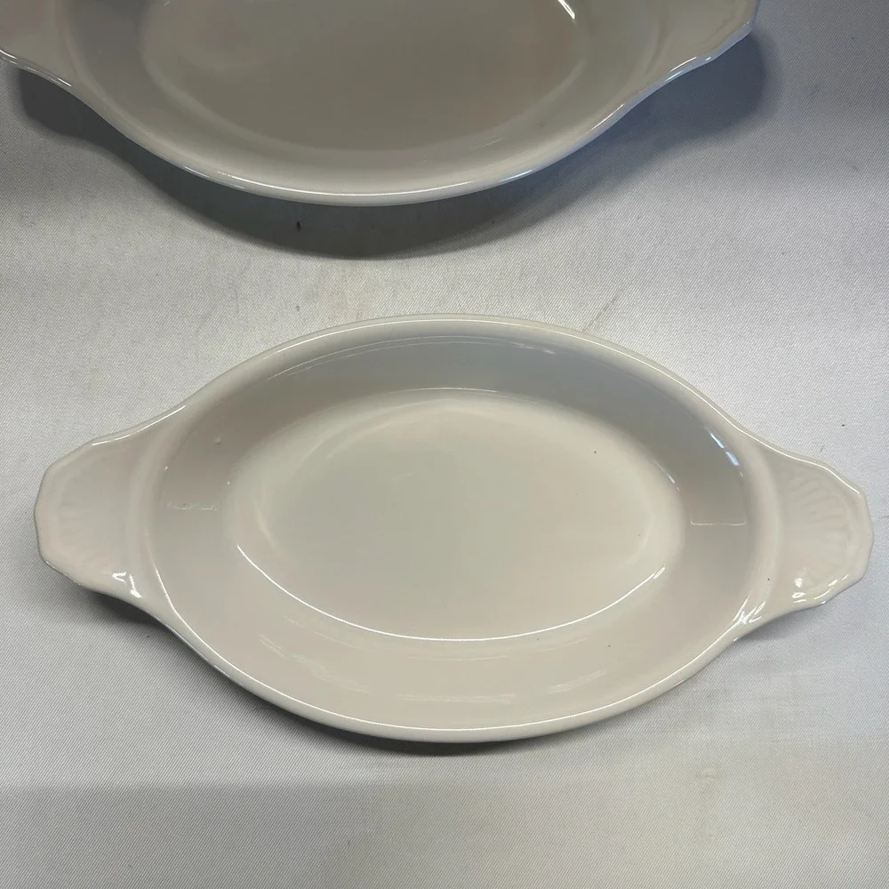Vintage Set of 4 Bel-Terr USA 9528 White Stoneware Oval Au Gratin Baking Dishes